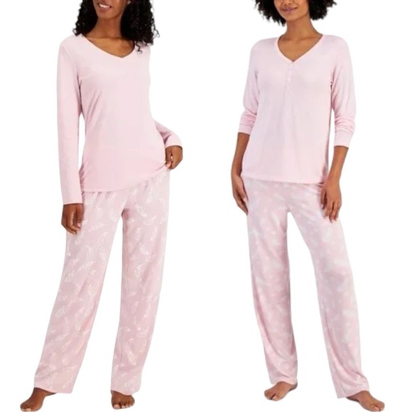 CHARTER CLUB INTIMATES PINK FEATHERS COTTON MATCHING PAJAMA PJ SET - Picture 1 of 12